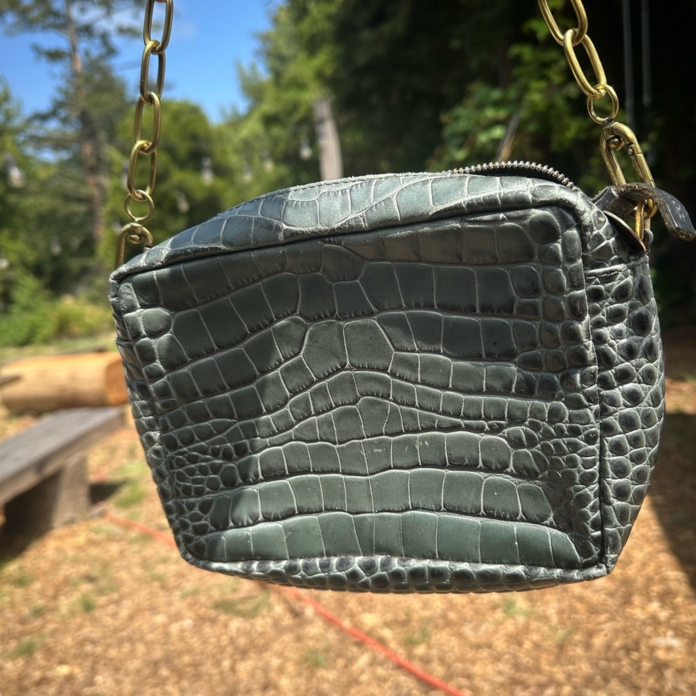 Clare V Green Crossbody Bag with Crocodile Embossed Texture